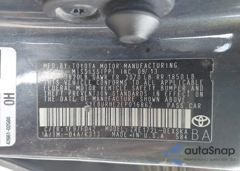 2014 Toyota Corolla S Plus z USA, uszkodzony, nr VIN 5YFBURHE2EP016862